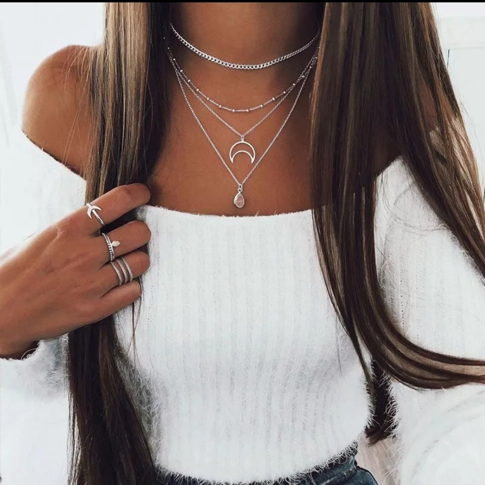 Summer Layered necklace Metal Alloy Moon Necklace